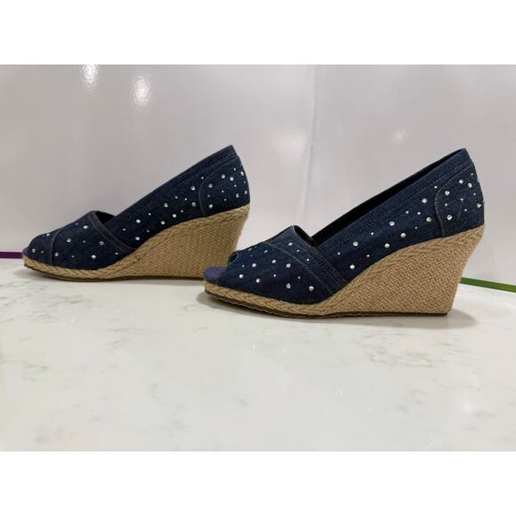 Skechers Denim & Sparkles Wedge Peep Toe Heels Size 7.5 Excellent Condition - Picture 3 of 8